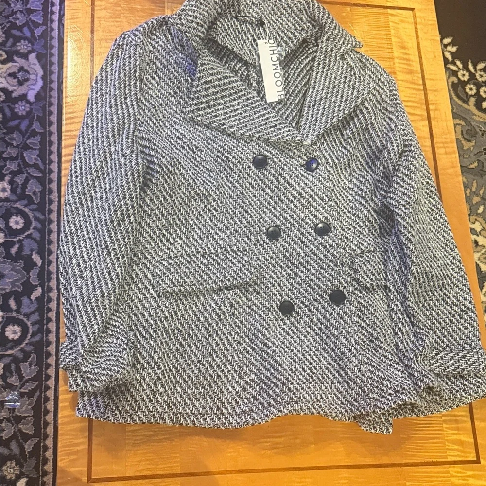 Anthropologie Black and White Pea Coat - Picture 1 of 5